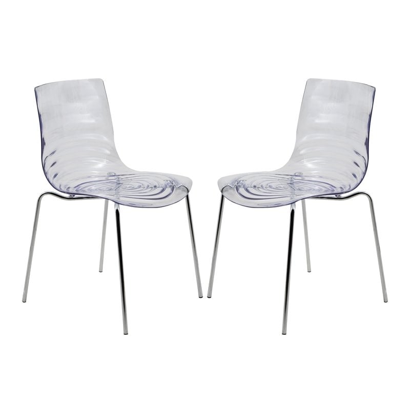 Pemberly Row Modern Rain Drop Design Dining Chair in Clear Set of 2