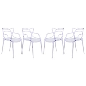 Pemberly Row Modern Intertwined Dining Side Chair in Clear Set of 4