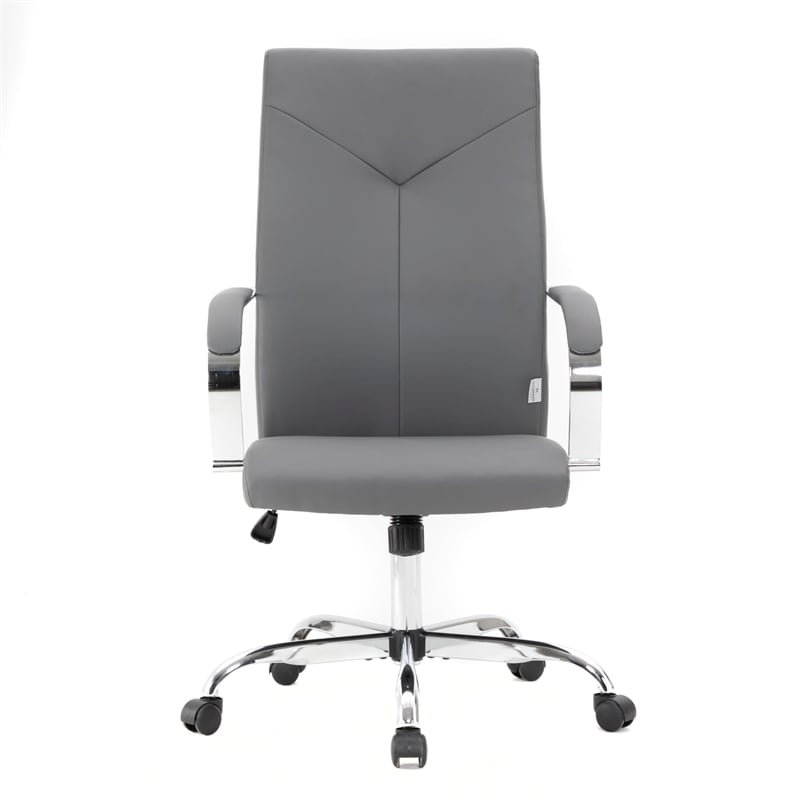 Pemberly Row Modern High-Back Leather Conference Office Chair in Gray