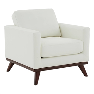 Pemberly Row Modern Faux Leather Arm Chair With Birch Wood Base White