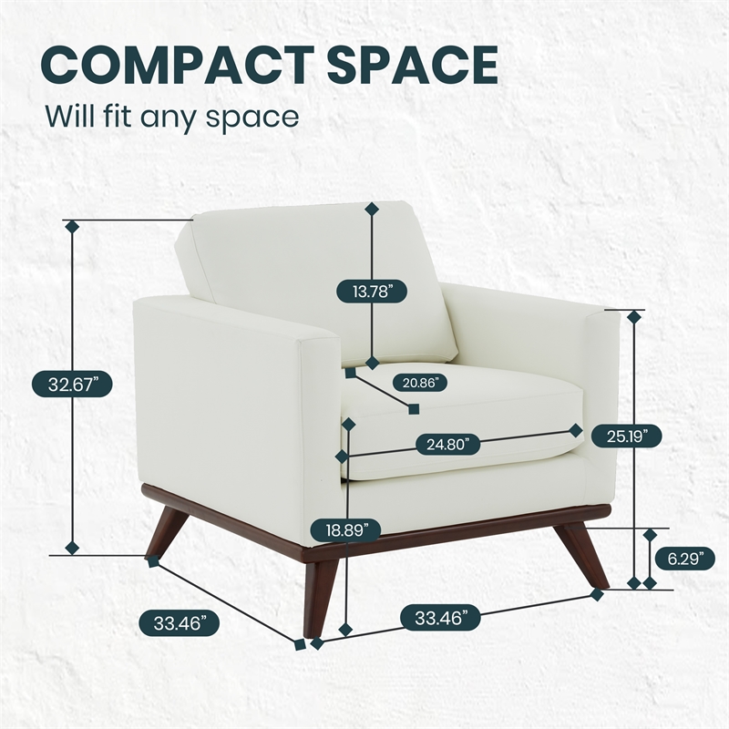 Pemberly Row Modern Faux Leather Arm Chair With Birch Wood Base White