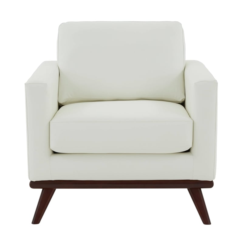 Pemberly Row Modern Faux Leather Arm Chair With Birch Wood Base White