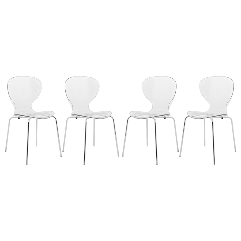 Pemberly Row Dining Side Chair With Strong Metal Legs in Clear Set of 4
