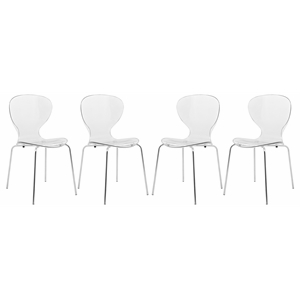 Pemberly Row Dining Side Chair With Strong Metal Legs in Clear Set of 4