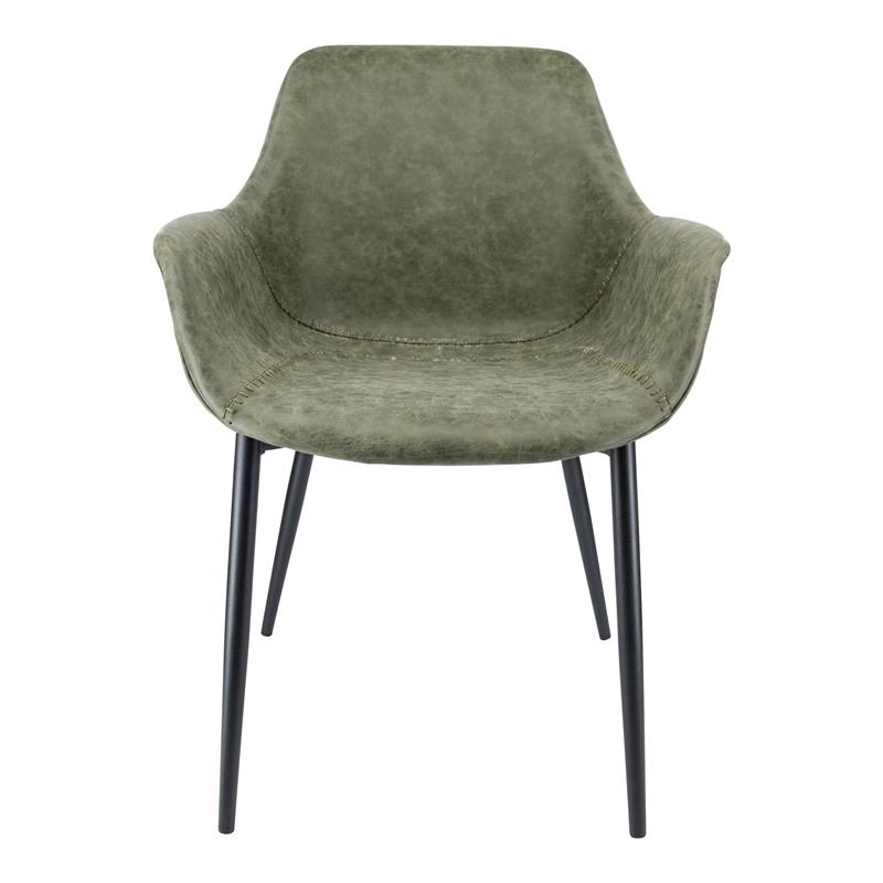 Pemberly Row Leather Dining Armchair Metal Legs Set of 4 in Olive Green