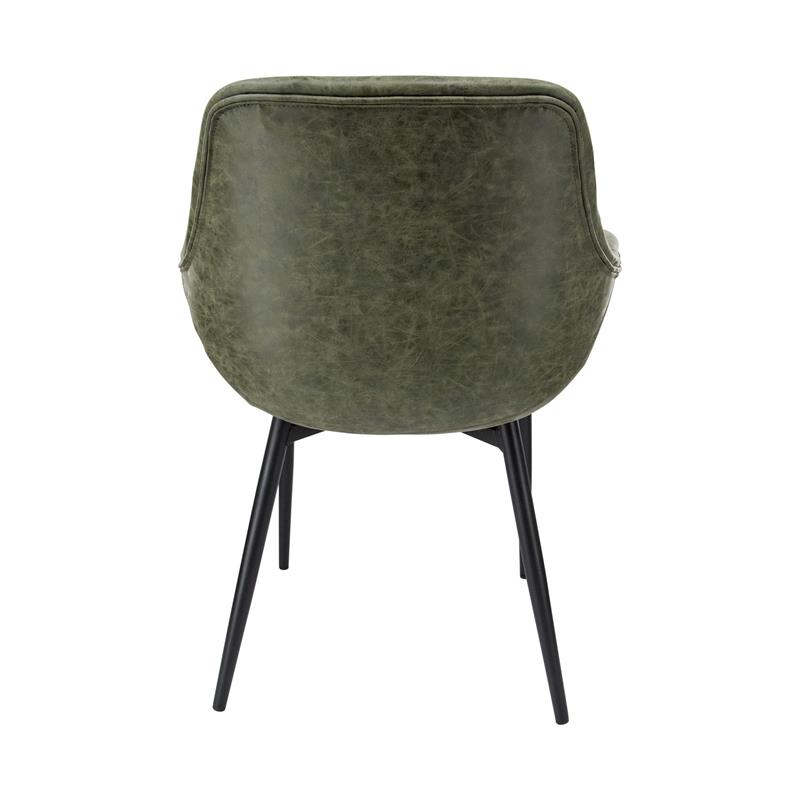 Pemberly Row Leather Dining Armchair Metal Legs Set of 4 in Olive Green