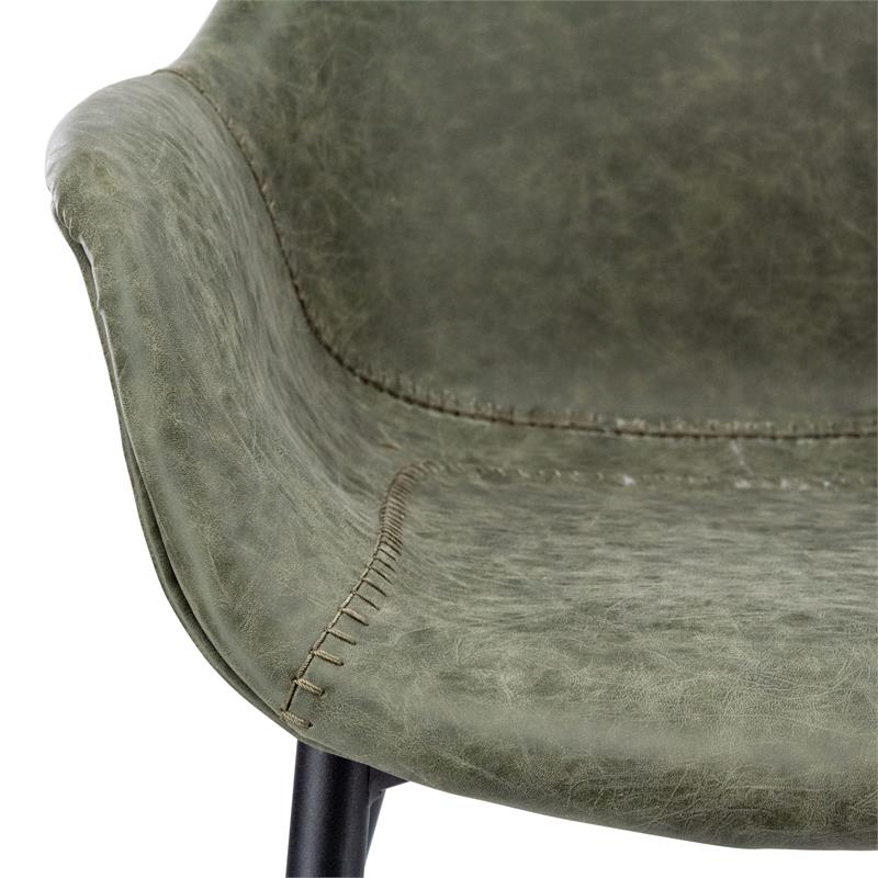 Pemberly Row Leather Dining Armchair Metal Legs Set of 4 in Olive Green