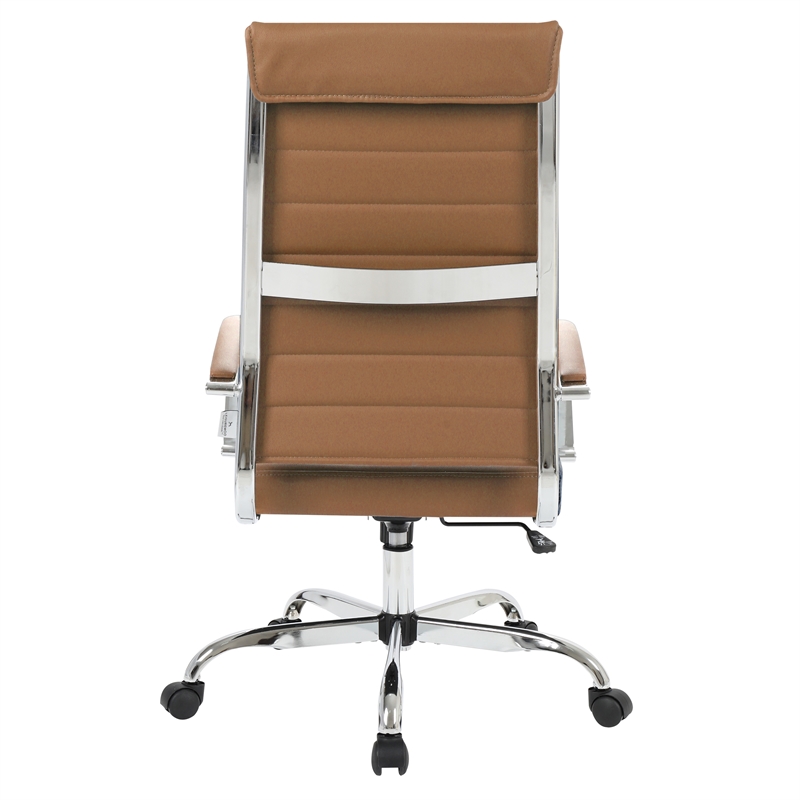 Pemberly Row High-Back Mid-Century Modern Leather Office Chair in Brown