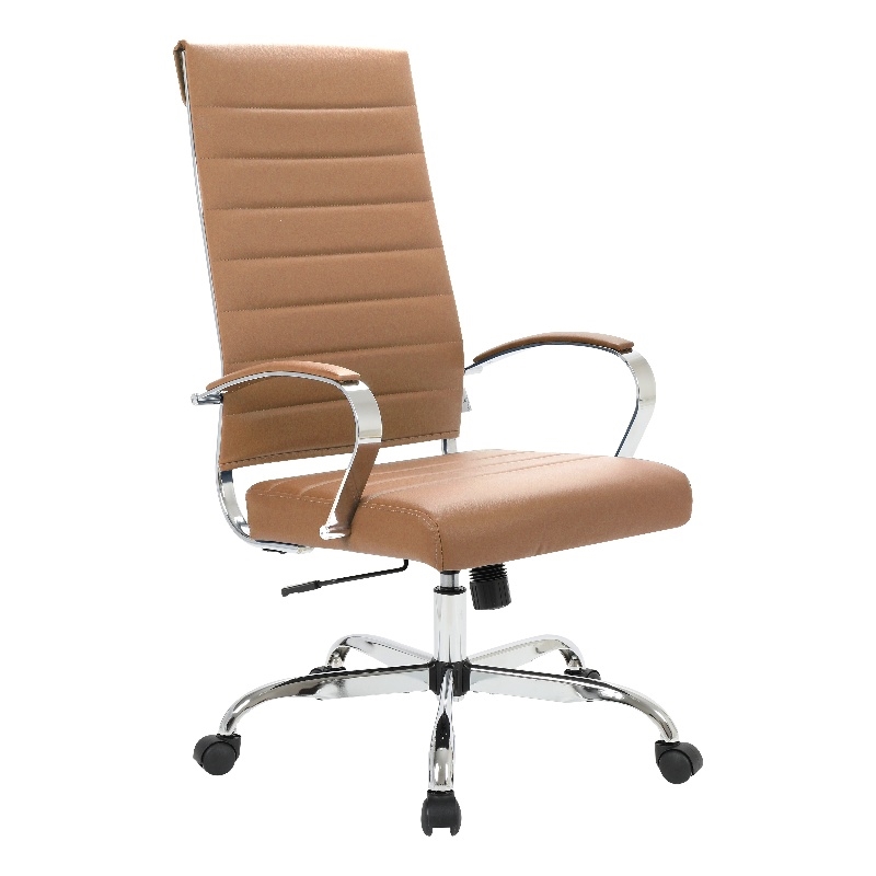 Pemberly Row High-Back Mid-Century Modern Leather Office Chair in Brown