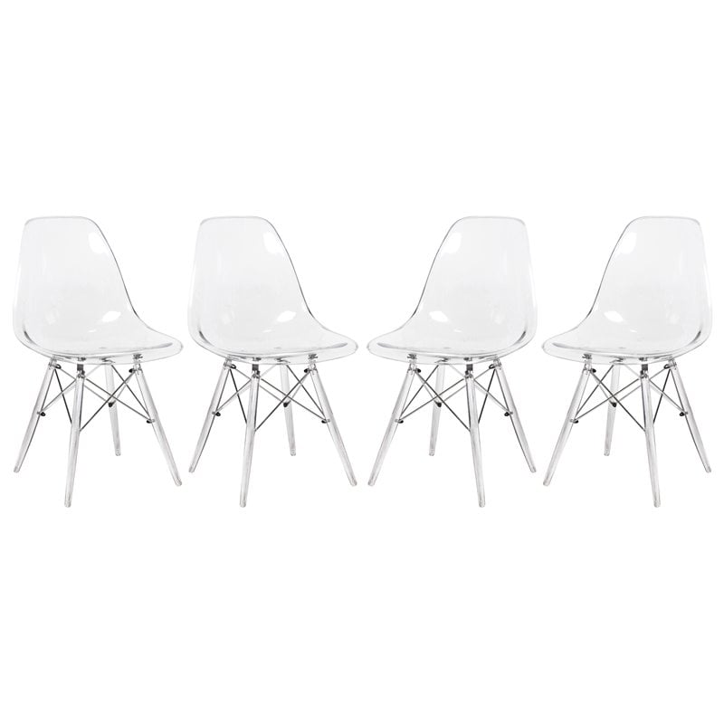 Pemberly Row Dining Side Chair With Acrylic Eiffel Base in Clear Set of 4