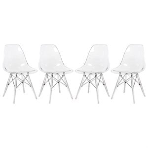 Pemberly Row Dining Side Chair With Acrylic Eiffel Base in Clear Set of 4