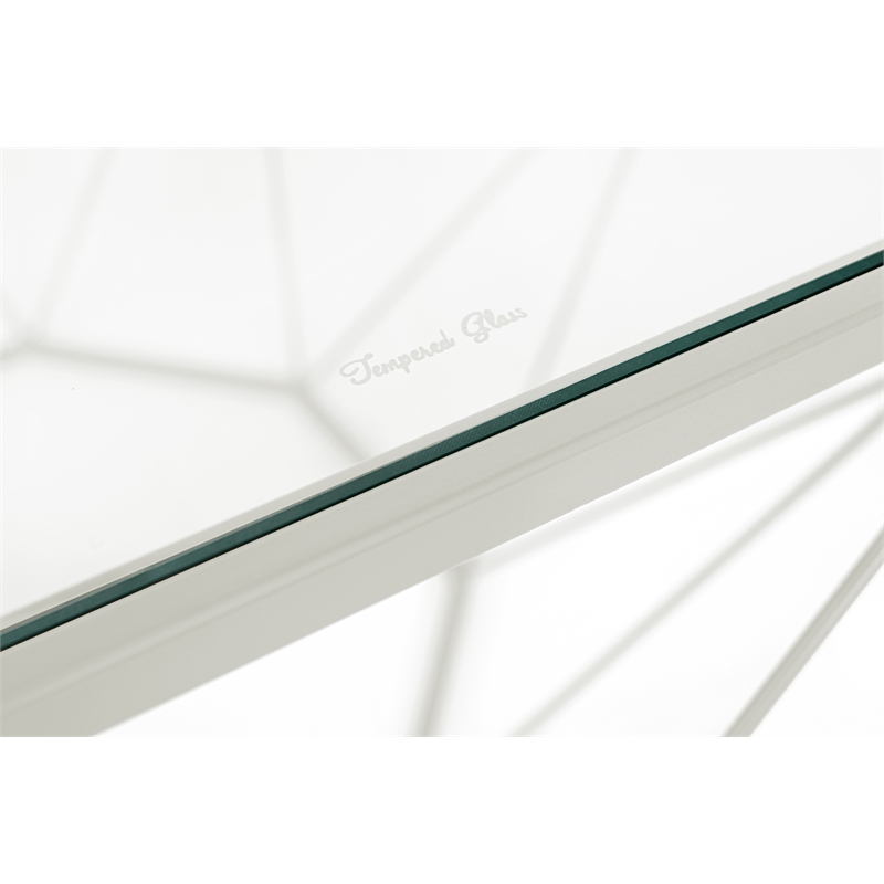 Pemberly Row Large Modern Octagon Glass Top Metal White Base Coffee Table