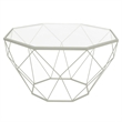 Pemberly Row Large Modern Octagon Glass Top Metal White Base Coffee Table