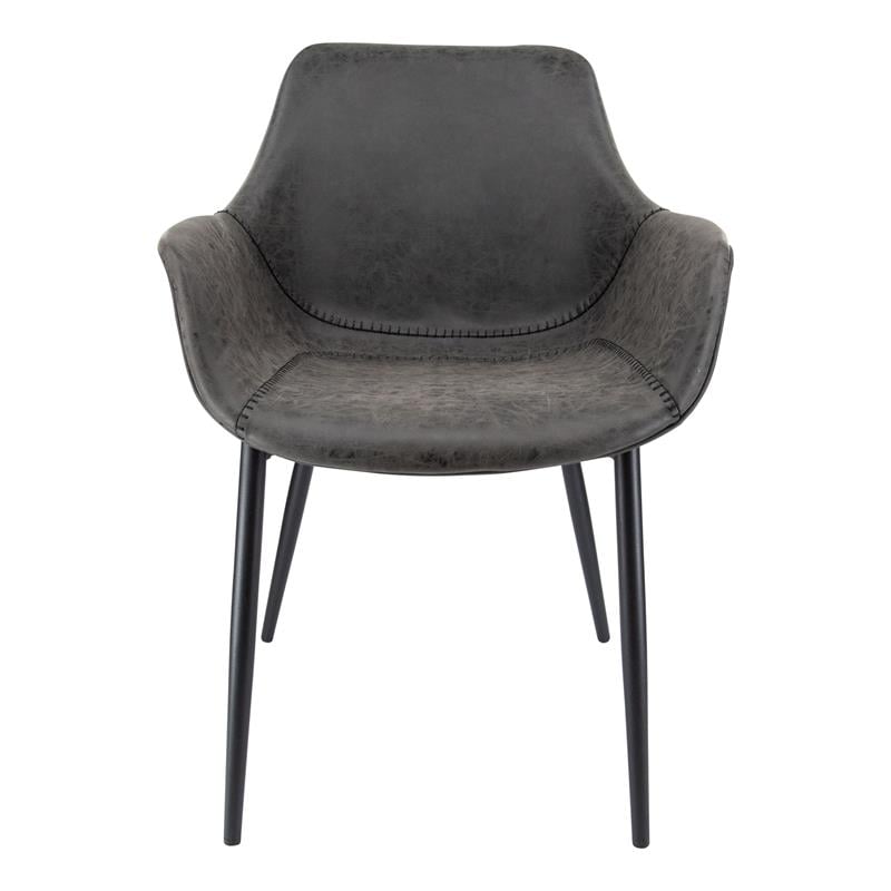 Pemberly Row Leather Dining Armchair Metal Legs Set of 4 in Charcoal Black