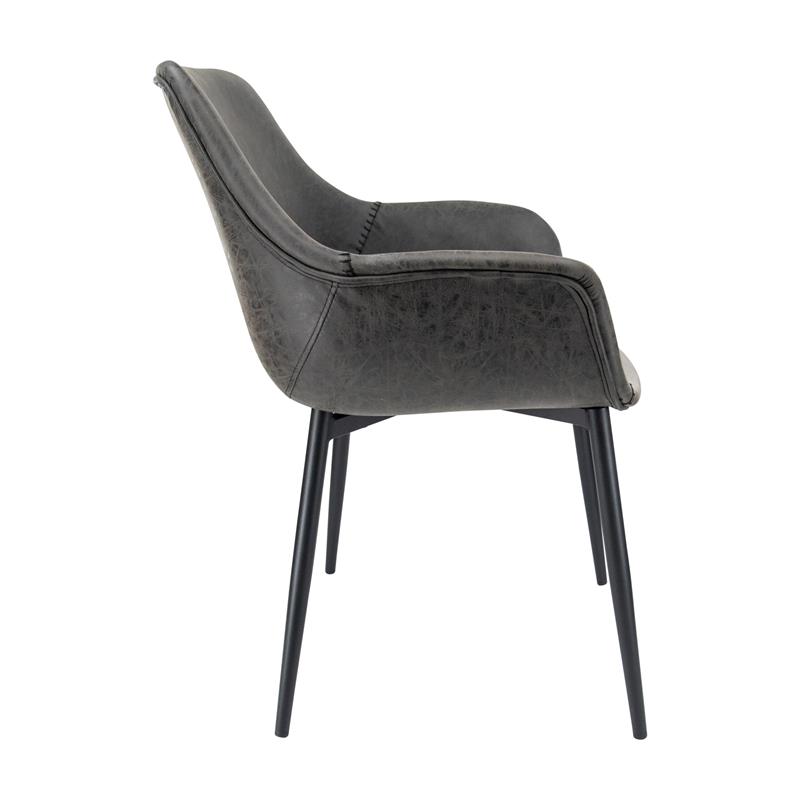 Pemberly Row Leather Dining Armchair Metal Legs Set of 4 in Charcoal Black