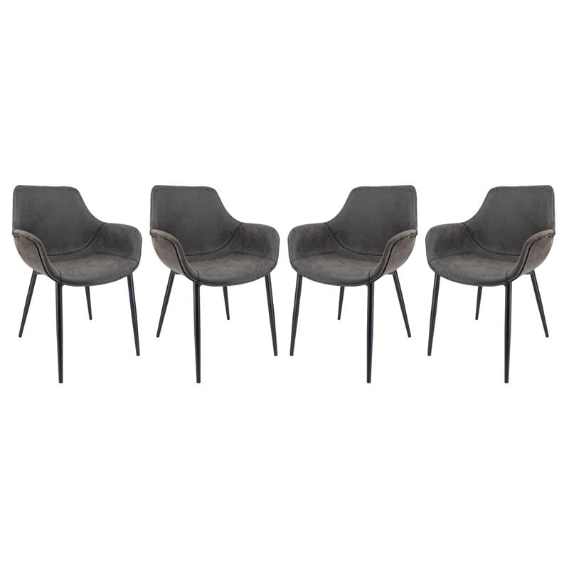 Pemberly Row Leather Dining Armchair Metal Legs Set of 4 in Charcoal Black