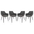 Pemberly Row Leather Dining Armchair Metal Legs Set of 4 in Charcoal Black