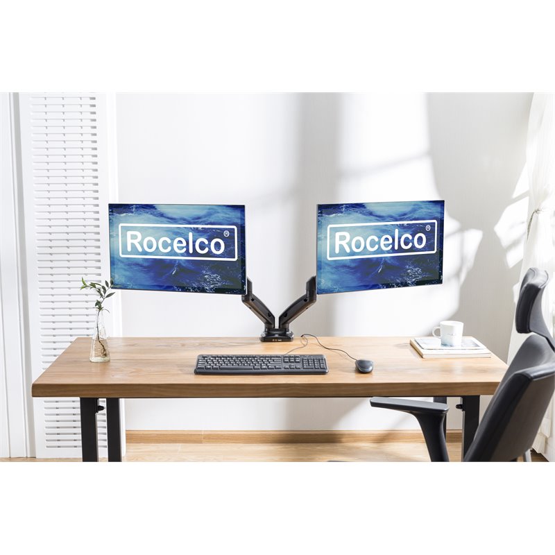 Pemberly Row Premium Double Monitor Desk Mount/USB 2.0 and Audio Port Black