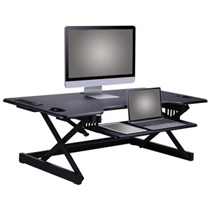 Pemberly Row 46&quot Adj Standing Desk Converter/Desktop AC USB Charger - Black