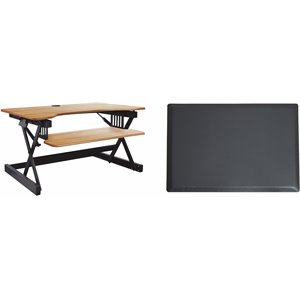 Pemberly Row 32&quot Height Adjustable Standing Desk Converter Bundle in Teak Wood