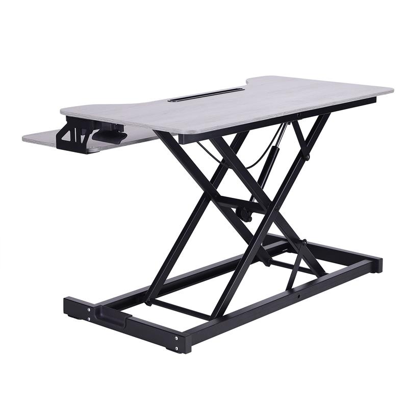 Pemberly Row Standing Desk Converter Dual Monitor Riser w/Tablet Mount Gray