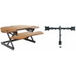 Pemberly Row Corner Standing Desk Converter Dual Monitor Arm Bundle Teak Wood