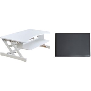 Pemberly Row 37.5&quot Adj Standing Desk Converter Anti Fatigue Mat Bundle - White