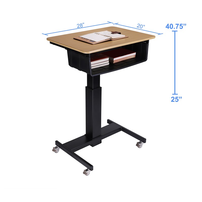 Pemberly Row Mobile School Standing Desk & Book Box Bundle in Wood Grain/Black
