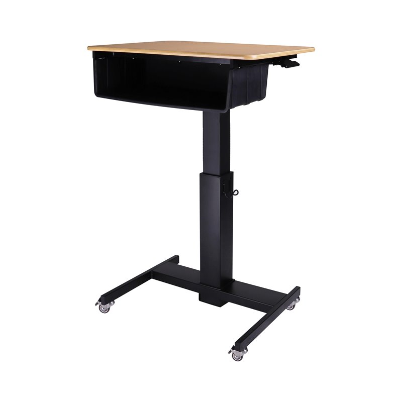 Pemberly Row Mobile School Standing Desk & Book Box Bundle in Wood Grain/Black