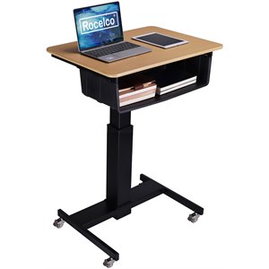 Pemberly Row Mobile School Standing Desk & Book Box Bundle in Wood Grain/Black