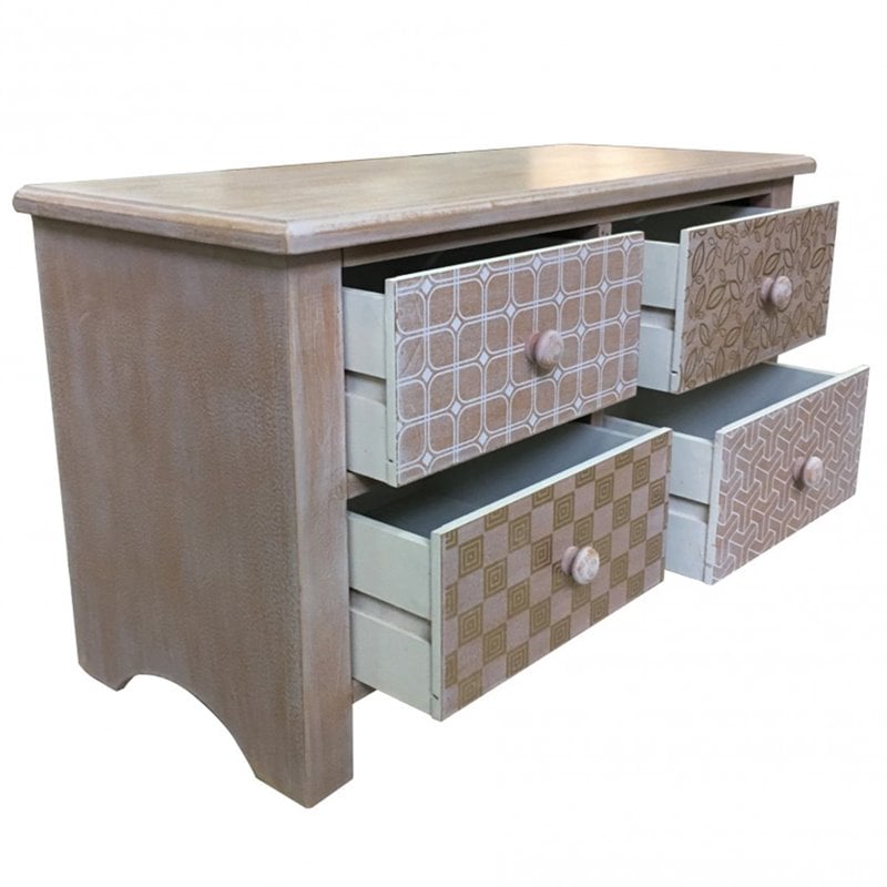 Pemberly Row MDF Wood 4 Drawer Accent Chest in Distressed Natural
