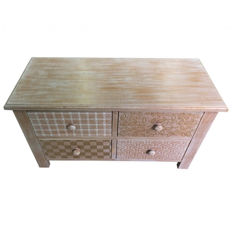 Pemberly Row MDF Wood 4 Drawer Accent Chest in Distressed Natural