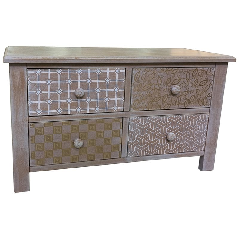 Pemberly Row MDF Wood 4 Drawer Accent Chest in Distressed Natural