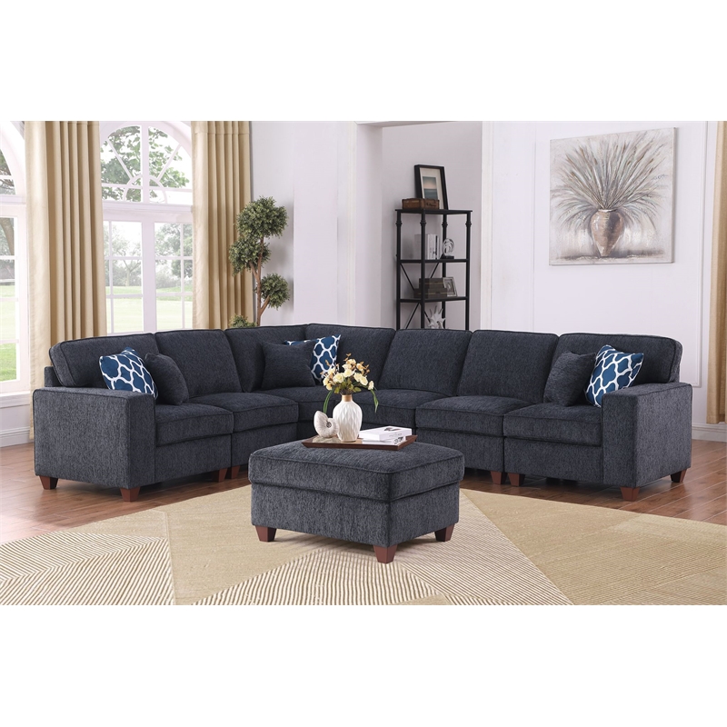 Pemberly Row 7-Piece Upholstered Modern Chenille Sectional in Black