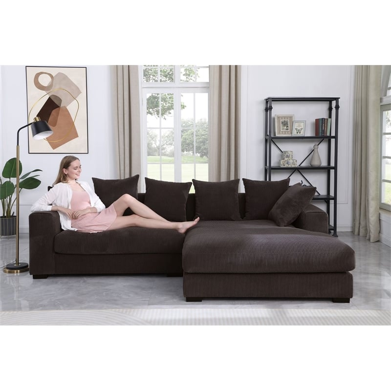 Pemberly Row 3 - Piece Upholstered Corduroy Sectional Sofa With Chaise-Brown