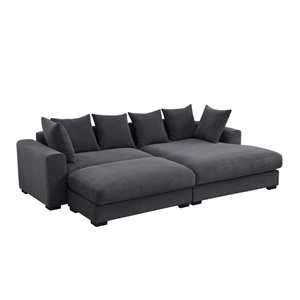 Pemberly Row 4-Piece Corduroy Sectional Sofa With Chaise & Ottoman-Dark Gray