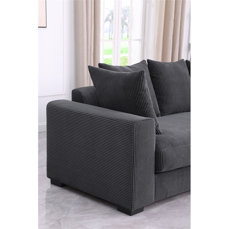 Pemberly Row 4-Piece Corduroy Sectional Sofa With Chaise & Ottoman-Dark Gray