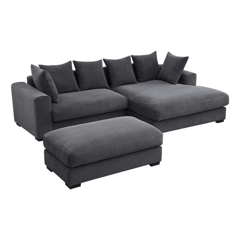 Pemberly Row 4-Piece Corduroy Sectional Sofa With Chaise & Ottoman-Dark Gray