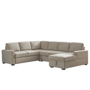 Pemberly Row Linen Left Hand Facing Sectional Sleeper Sofa Bed & Couch-Beige