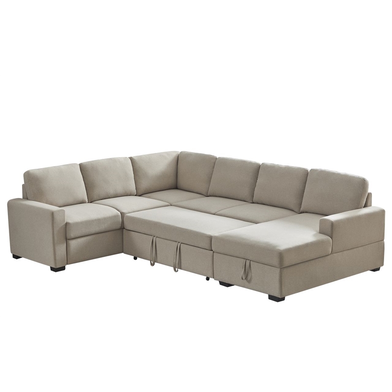 Pemberly Row Linen Left Hand Facing Sectional Sleeper Sofa Bed & Couch-Beige