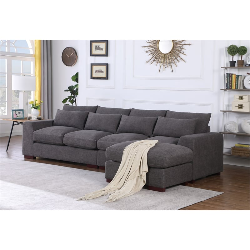 Pemberly Row Square Arm Modular Reversible Sectional Sofa & Ottoman-Dark Gray