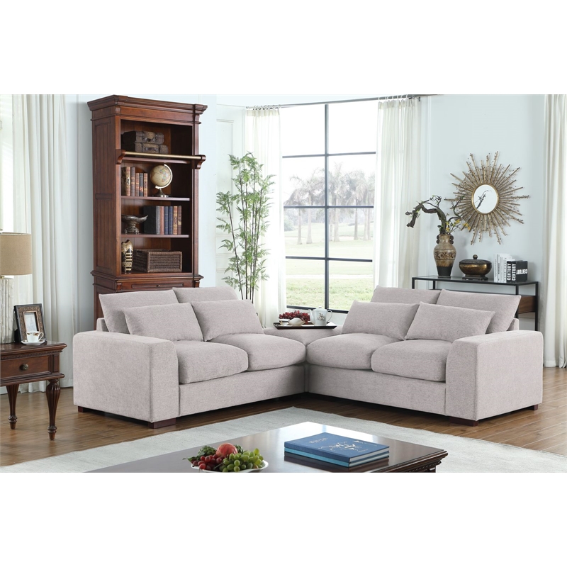 Pemberly Row Square Arm Modular Reversible Sectional Sofa & Ottoman-LightGray