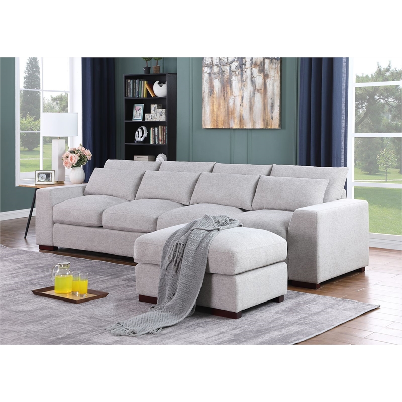 Pemberly Row Square Arm Modular Reversible Sectional Sofa & Ottoman-LightGray