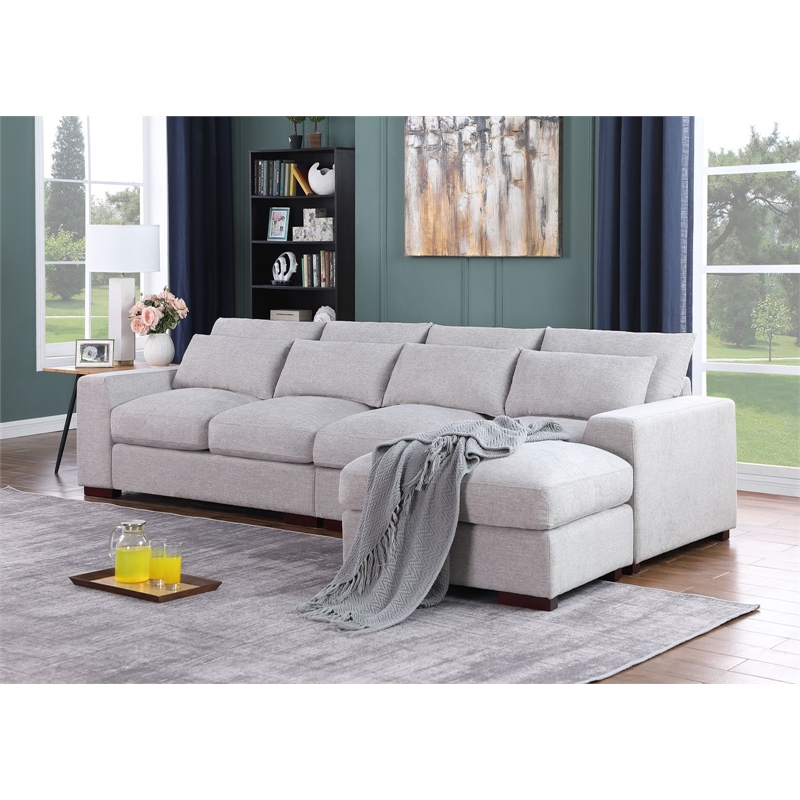 Pemberly Row Square Arm Modular Reversible Sectional Sofa & Ottoman-LightGray