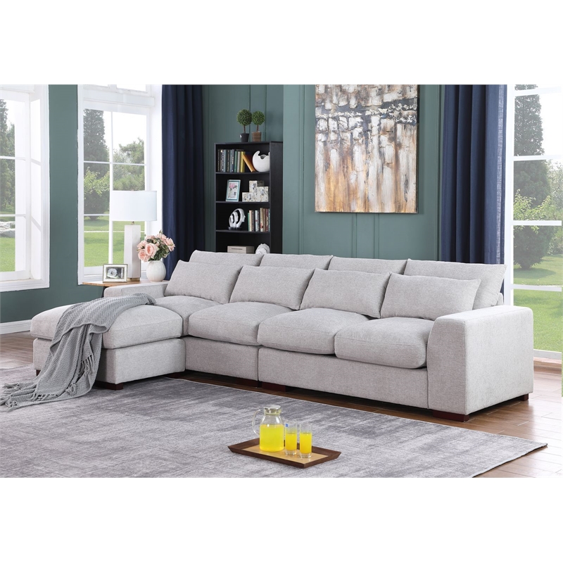 Pemberly Row Square Arm Modular Reversible Sectional Sofa & Ottoman-LightGray