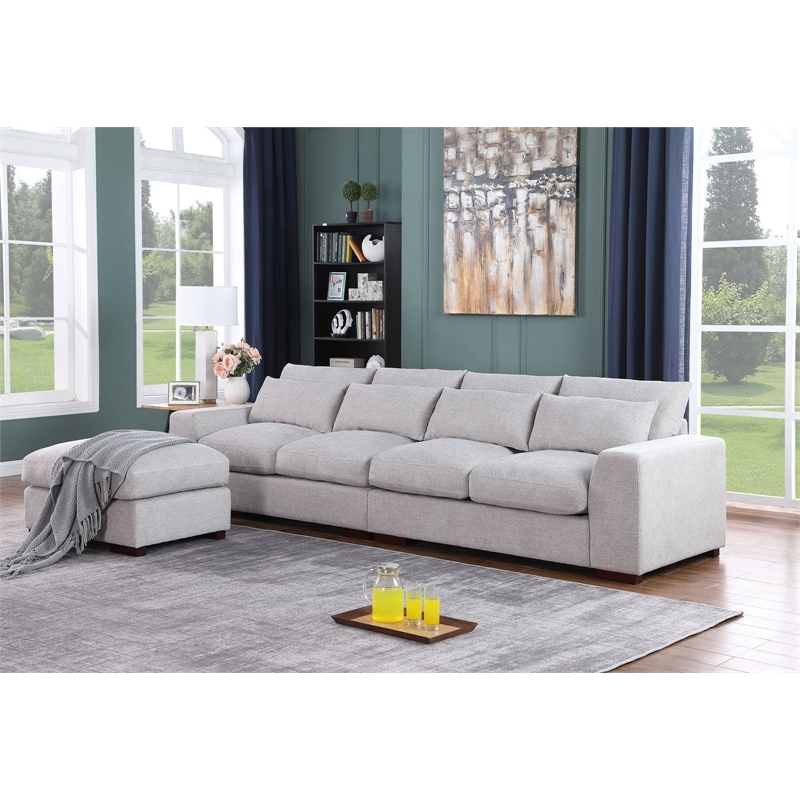 Pemberly Row Square Arm Modular Reversible Sectional Sofa & Ottoman-LightGray