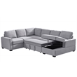 Pemberly Row Fabric Linen Left Hand Facing Sectional Sleeper Sofa Bed-LightGray
