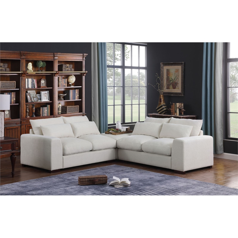 Pemberly Row Fabric Square Arm Modular Reversible Sectional Sofa & Ottoman-Beige