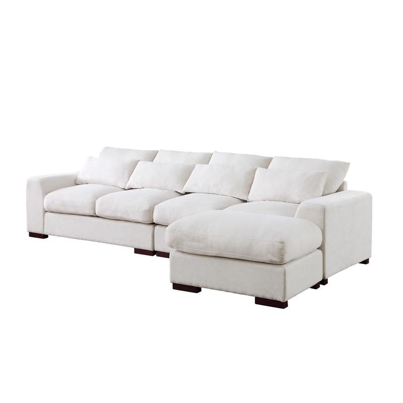 Pemberly Row Fabric Square Arm Modular Reversible Sectional Sofa & Ottoman-Beige