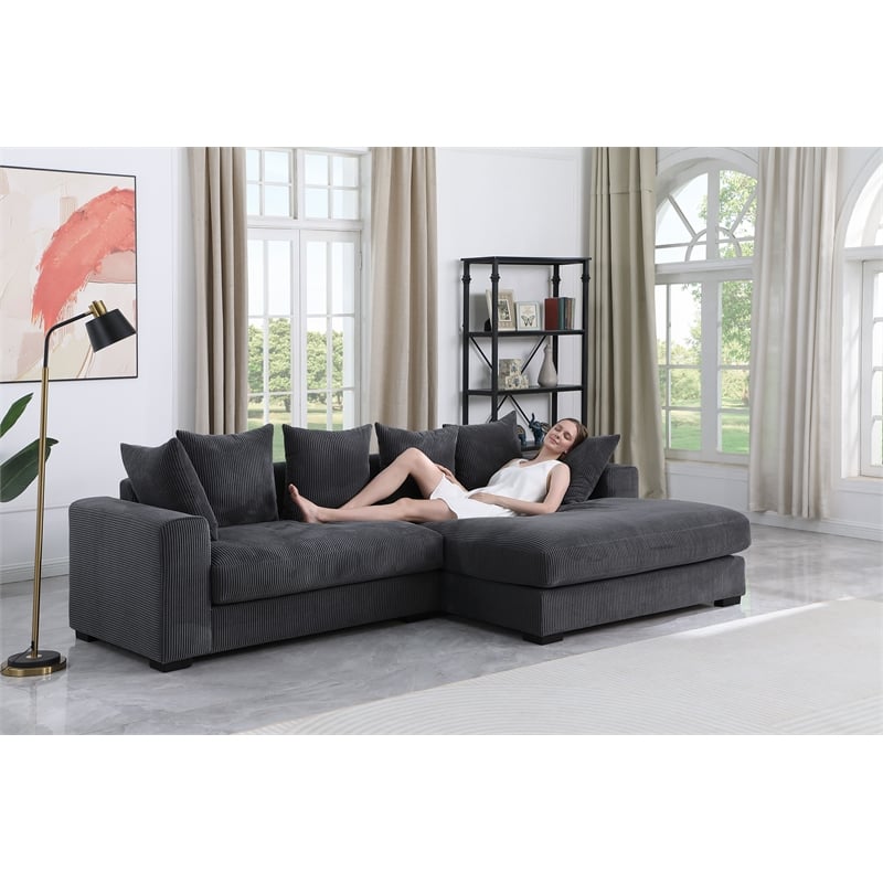 Pemberly Row 3-Piece Upholstered Corduroy Sectional Sofa With Chaise - Dark Gray